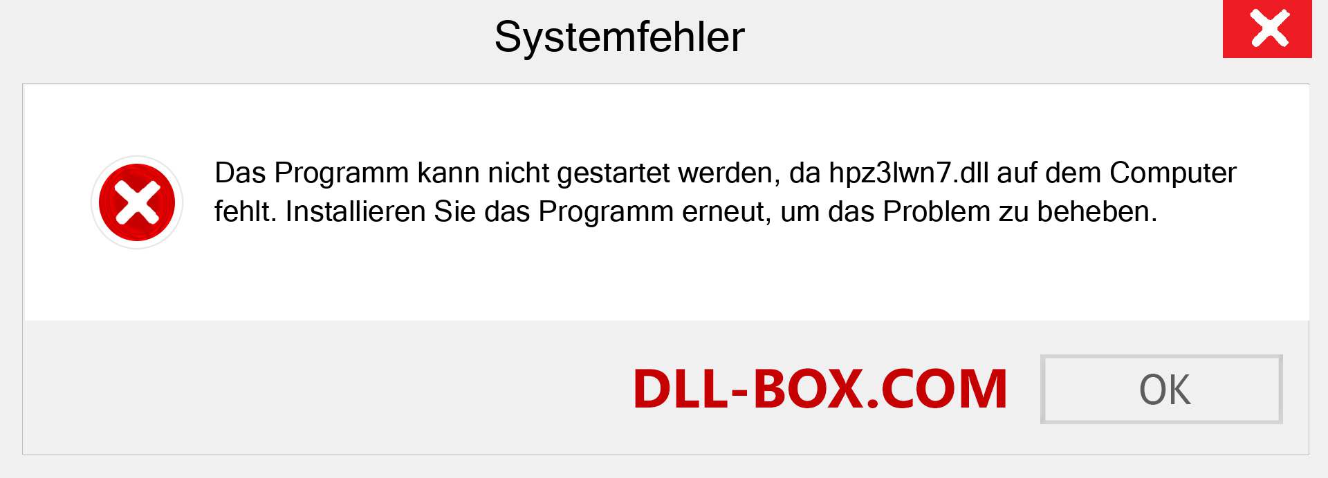 hpz3lwn7.dll-Datei fehlt?. Download für Windows 7, 8, 10 - Fix hpz3lwn7 dll Missing Error unter Windows, Fotos, Bildern