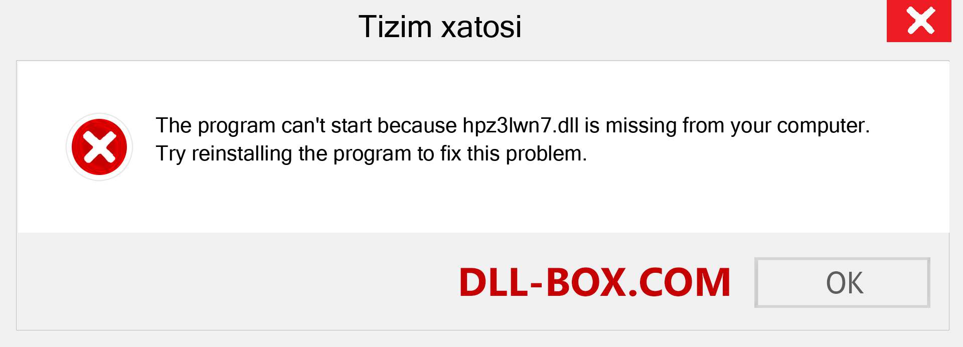 hpz3lwn7.dll fayli yo'qolganmi?. Windows 7, 8, 10 uchun yuklab olish - Windowsda hpz3lwn7 dll etishmayotgan xatoni tuzating, rasmlar, rasmlar